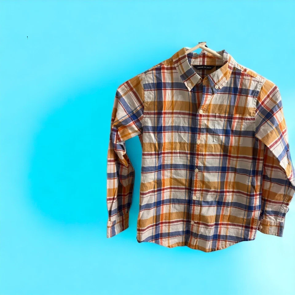 Janie & Jack мальчиков клетку длинным рукавом платье рубашка на пуговицах размер 8 оранжевый синий - Изображение 1 из 4