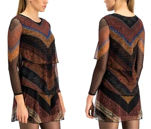 Desigual Ocrida Damen Netz Langarm Mehrlagig Kurz Kleid Größe M - Bild 1 von 12