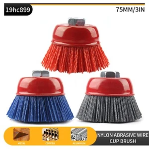 3" Abrasive Filament Nylon Bristle Cup Brush, Sanding Scuffing, 5/8-11 Thread - Picture 1 of 13