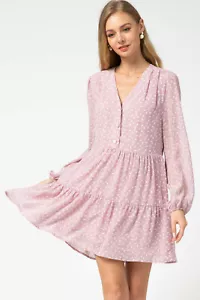 Entro Stufen-Minikleid mit V-Ausschnitt und Blumenmuster in Blush Pink Damen Größe S - Bild 1 von 7