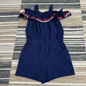 Janie and Jack Girls Ric Rac Cold Shoulder Romper 100% Cotton Patriotic Blue 7 - Picture 1 of 8