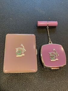 Vintage EVANS Ladies Compact Case And Cigarette Case - Purple Enamel