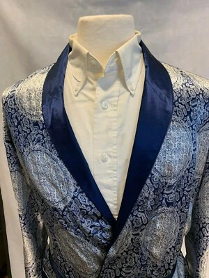 Roupão Masculino de Cetim de Seda - Paisley Azul Marinho Auspicioso '' Entrega em 5 Dias Vendedor dos EUA '' - Imagem 1 de 4