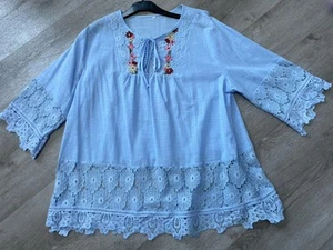 Pretty Blue Embroidered Top Size XXL - Picture 1 of 6