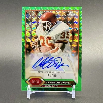 2023 Topps Chrome Autographs Christian Okoye Green Geometric Refractor /99 - Image 1 of 4