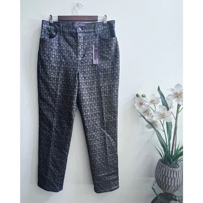 Pantalones de mezclilla para mujer Gloria Vanderbilt Amanda talla 14 negros plateados damasco dinero antiguo Foto 1 de 4