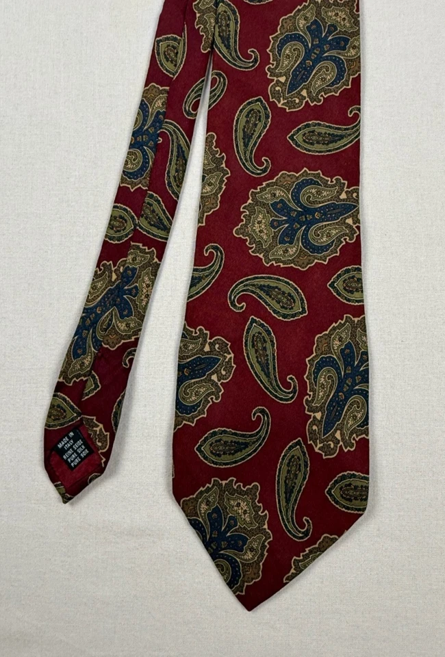 Corbata Meeting Street 100 % seda hecha en Italia granate dorado cachemira 3,5 x 55" Foto 1 de 4