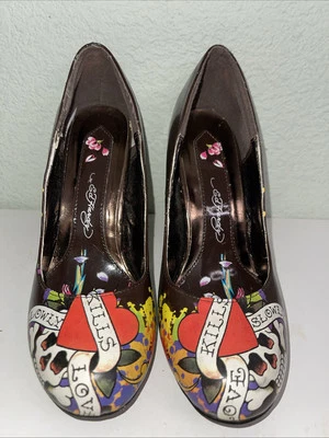 Tacones altos Ed Hardy Love Kills Slowly vintage tacones de aguja Reino Unido talla 5 Y2K usados una vez Foto 1 de 4