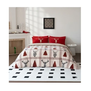 Stag Print Teddy Fleece Duvet Cover Set Reindeer Design Plush Winter Bedding Set - Picture 1 of 12