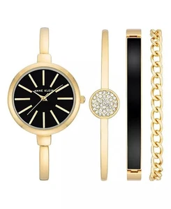 Anne Klein Women's Black & Gold-Tone Alloy Bangle Watch & 3 Bracelet Boxed Set - Picture 1 of 16