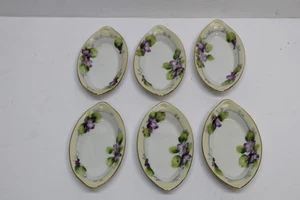 Set of 6 Vintage Nippon Porcelain Butter Pat Dish 3.5” oval Violet Flower Design - Picture 1 of 3