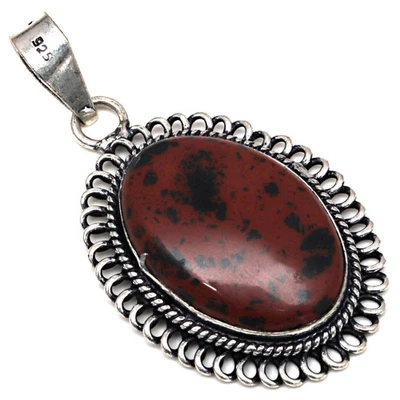 Colgante Caoba Obsidiana Piedras Preciosas Hecho a Mano Plata Joyería 2" Foto 1 de 4