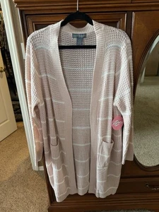 Pink And White Knee Length Cardigan - Picture 1 of 4