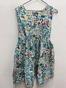 Made in USA Handmade VTG 50s 60s Linen Multicolor Floral Sleeveless Girls Dress - Picture 1 of 11