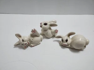 Vintage Easter Bunny Rabbit Figurines Ceramic Spring Cheerful Playful Set 3 - Picture 1 of 12