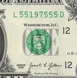 1975 Year Date Note Fancy Serial Number One Dollar Bill 55197555 Bookend 55s - Picture 1 of 11