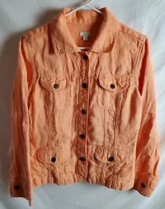 J. Jill Orange 100% Linen Jacket Womens Size Small - Picture 1 of 6
