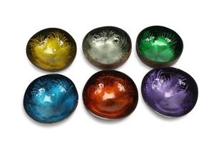 Thai Coconut Shell Bowl - Splash Design - Different Colours Available, Handmade - Picture 1 of 38