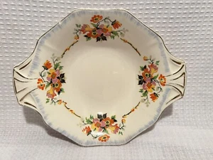 H & K-Tunstall, England-Floral Bouquets/Blue & Gold Trim-Sm. 2-Handled Bowl - Picture 1 of 8