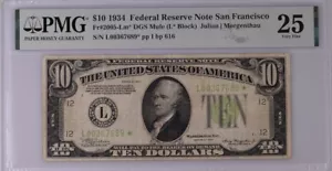 Fr. 2005-Lm* $10 1934 DGS Mule Federal Reserve Star Note. PMG 25. POP 5. - Picture 1 of 2
