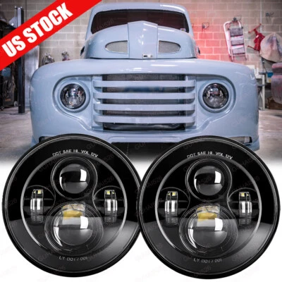 For Ford F1 1948 1949 1950 1951 1952 Pair 7" Inch Round LED Headlights Black DOT - Image 1 of 4