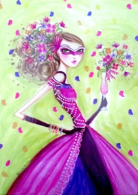 Papyrus Bella Pilar Mardi Gras Girl Blank Notecard Greeting Card - Image 1 of 2