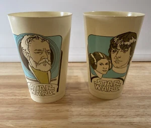 Lote de vasos de plástico vintage Star Wars Coca Cola / 7-Eleven Luke Skywalker, Leia y Obi - Imagen 1 de 8