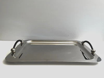 Vtg Art Deco Style Waterford Marquis 18/10 Stainless Serving Tray Black Handle - Image 1 of 4