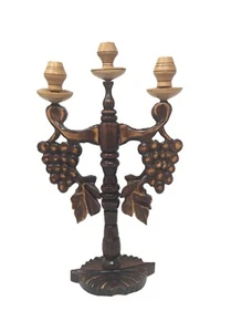 Vintage Hand carved and turned wooden 3 candelabra grapes candlestick 16"Hx9.5"W - Picture 1 of 7