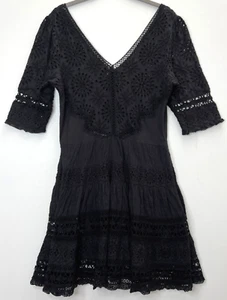 Love Shack ausgefallenes Boho-Minikleid Damen US 8 100 % Baumwolle schwarz Ösen - Bild 1 von 24