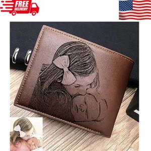 Personalized PU Leather Wallet for Men Custom Engraved Short Wallet Gift Idea - Picture 1 of 9