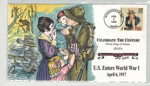 COLLINS HANDPAINTED FDC CELEBRATE CENTURY 1910s USA ENTERS WORLD WAR 1 IN 1917 - Bild 1 von 1