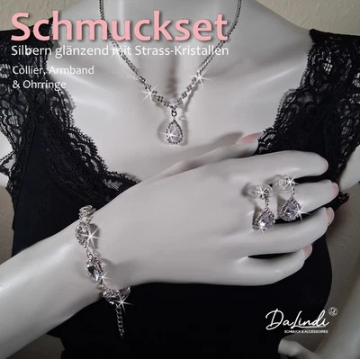 Schmuckset glitzernde Strass Mode Halskette Ohrringe Armband Hochzeit Ball Event - Bild 1 von 4