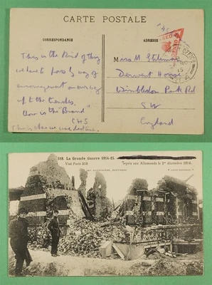 DR WHO 1915 GB WWI RUINS POSTCARD FPO H4 CENSORED FREE FRANK R16925 - Image 1 of 3