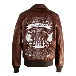 Wait On The Lord Bomber Echtlederjacke mit Print - Bild 1 von 5