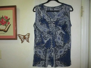Daisy Fuentes - Navy/Multi-color V-Neck Sleeveless Stretch Knit Top Size XL - Picture 1 of 6