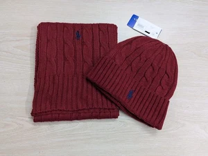 RL dunkelrot/blau Pony Männer Frauen Schal & Beanie Mütze 2 Stück Set Geschenk KOSTENLOSER VERSAND - Bild 1 von 1