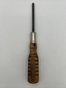 Vintage 9" Phillips Head Screwdriver with Carved Wooden Handle FREE SHIPPING - Picture 1 of 8