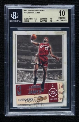 2004-05 Fleer Authentix LeBron James #49 BGS 10 PRISTINE - Image 1 of 2