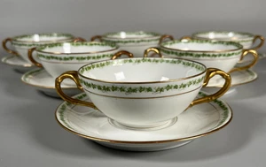 Jean Pouyat Limoges POY48 Bouillon Suppenschüssel & Untertasse 6er Set Handarbeit 1890-1932 - Bild 1 von 16
