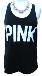 PINK VICTORIA'S SECRET Black Top Racer Lace Tunic Normcore Athleisure Tank  S - Picture 1 of 4