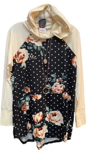 Neu mit Etikett LuLaRoe Large schwarz gepunktet & Blumen Strick Bernstein Kapuze SWEATSHIRT - Bild 1 von 8