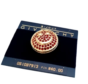 Vintage Givenchy Bijoux Smile PIn funkelnde rote Kristalle goldfarben New Old Stock - Bild 1 von 8