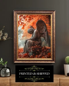 Otoño Ángel Cementerio Impresión Gótico Luto Estatua Arte de Pared Pagano Otoño Decoración - Imagen 1 de 5