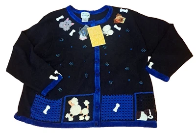 New Womens The Quacker Factory Cardigan Dog Lover Embellished Puppy Paw Print 3X - Image 1 of 4