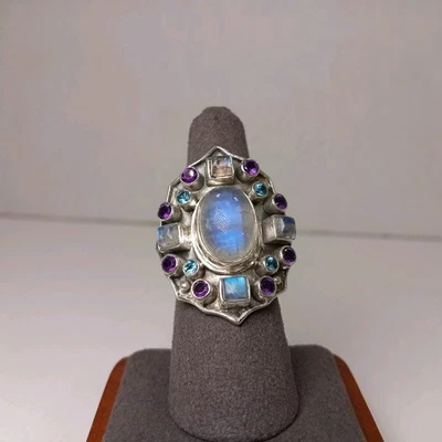 Anillo Nicky Butler Plata Esterlina Piedra Lunar Púrpura Amatista y Peridoto Verde Talla 7 Foto 1 de 4
