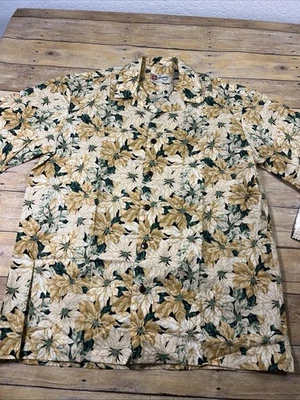 Nueva con etiquetas Camisa de campamento hawaiana grande Hilo Hattie para hombre 100 % algodón verde y tostado de colección Foto 1 de 4
