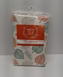 Hello Fall Peva Flannel Backed Tablecloth 52 x 90 Rectangle Fall Leaves Design - Picture 1 of 2