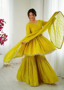Amarillo Paquistaní Salwar Kameez Listo Para Usar Vestido Trajes Boda Fiesta Bollywood - Imagen 1 de 11