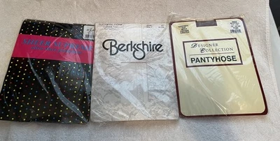 Lote de 3 pantimedias vintage (beige, blanco y negro con diseño floral romántico años 80) Foto 1 de 4